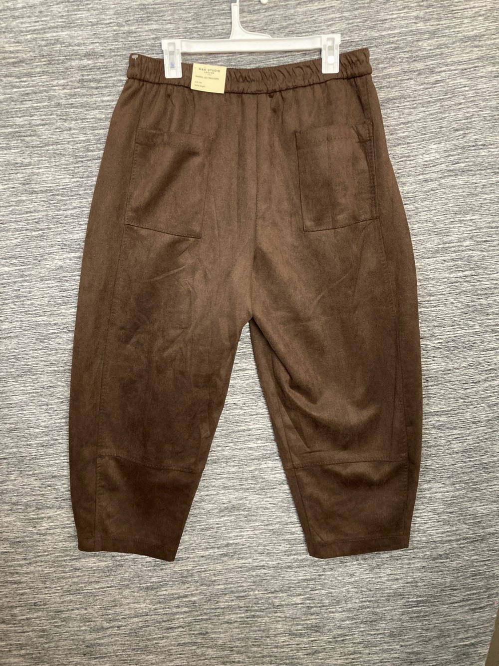 Max Studio Brown Elastic-Waist Faux Suede Barrel Tapered Pants - Picture 6 of 7
